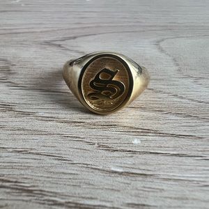 Vintage Gold Vermeil Letter S Signet Ring - Size 7